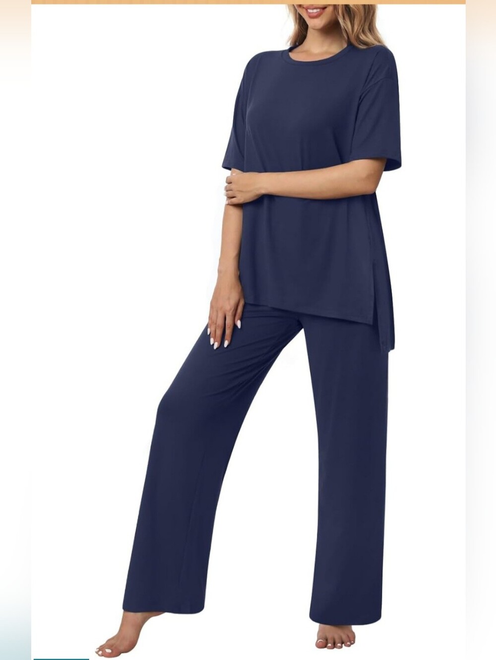 Relaxed Navy Lounge Set Large NWT Travel Outfit Soft Stretch Pockets